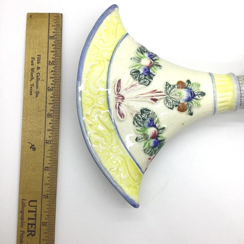 Vintage Maruhon Ware Japan Hand‎ Painted Fan Vase Art Deco Fruit Bow Relief